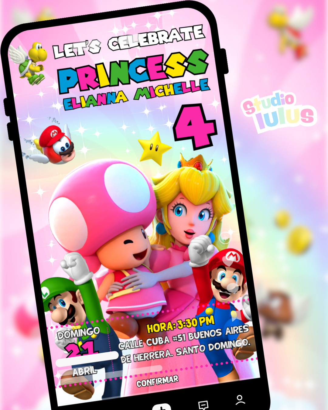 Invitación digital de cumpleaños de Super Peach